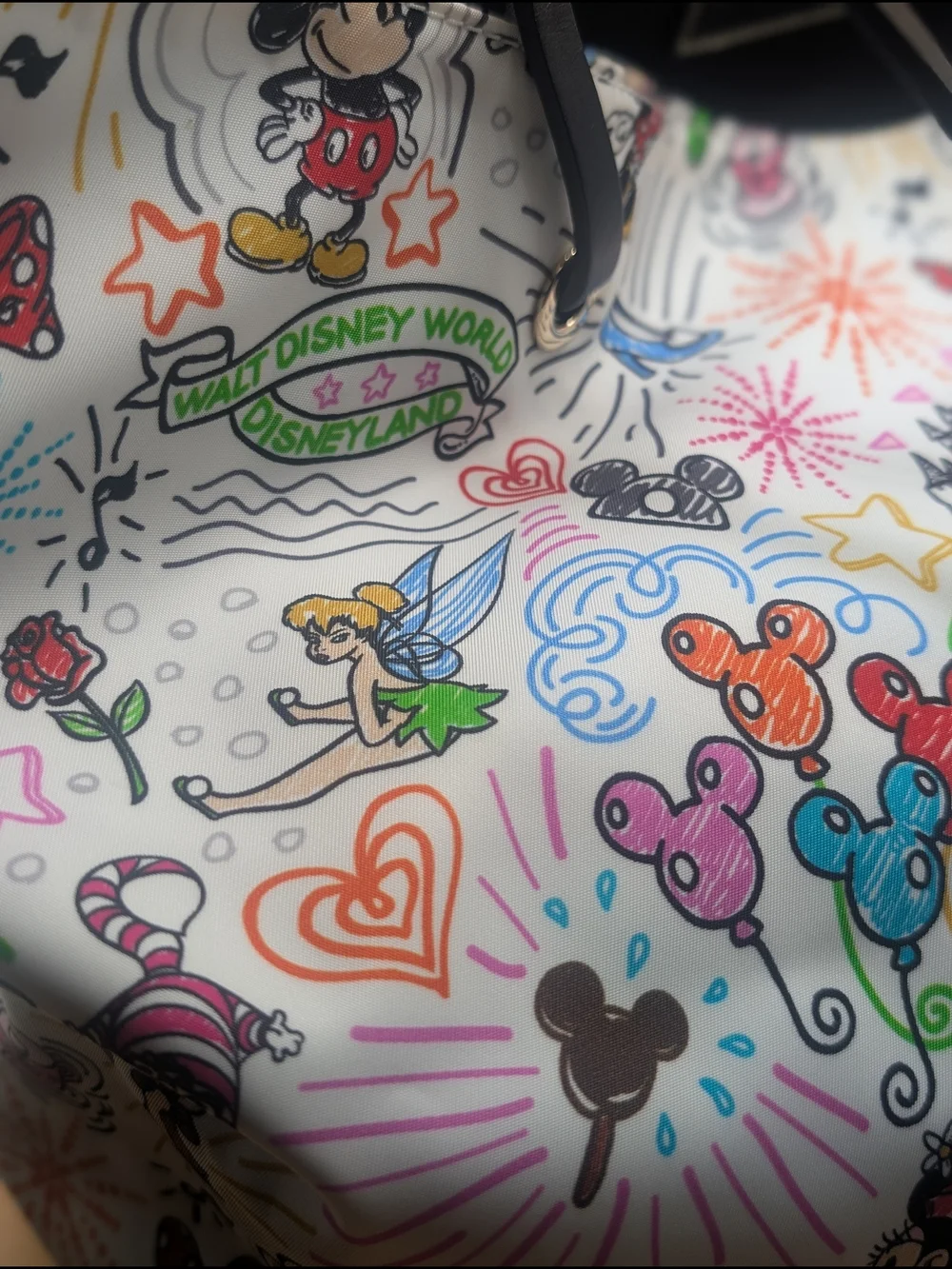 White Multicolor Disney Print Tote Bag with Black Straps - Picture 3 of 6